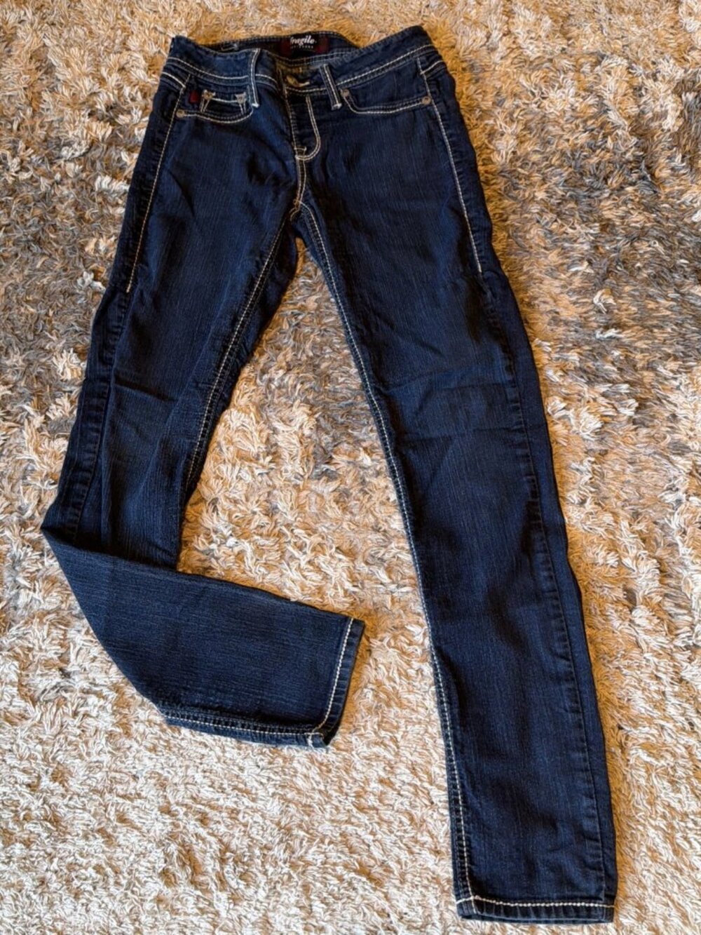 FRAGILE Blue Jeans Low Rise Contrast Stitching Women’s Medium